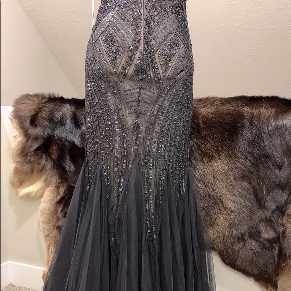 Custom Gorgeous Strapless Matte Sequins & Beads Fishtail Gown - Picture 10 of 16